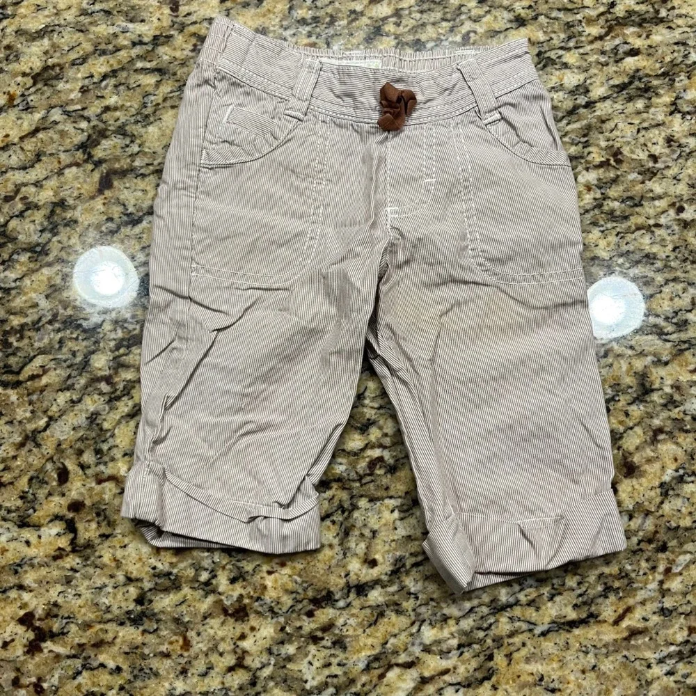 Vintage OshKosh Bgosh Toddler Girls Tan White Hickory Stripe Shorts 2T Elastic